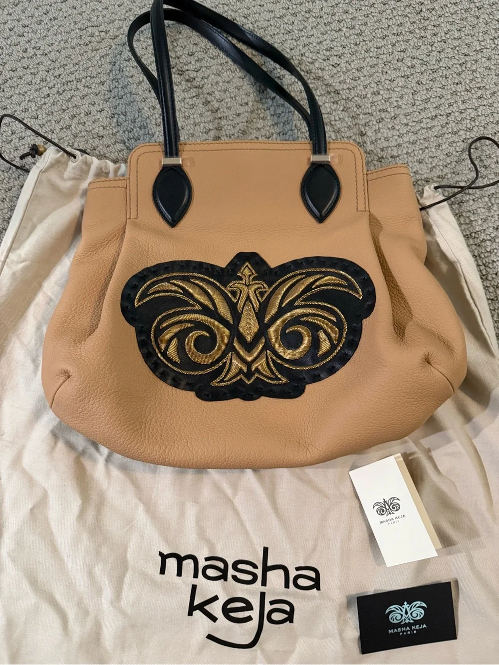 MASHA Keja Adriana Cannetille Leather Tote NWT